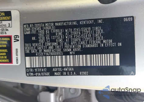 2009 Toyota Venza from USA, damaged, VIN 4T3ZE11A79U009955